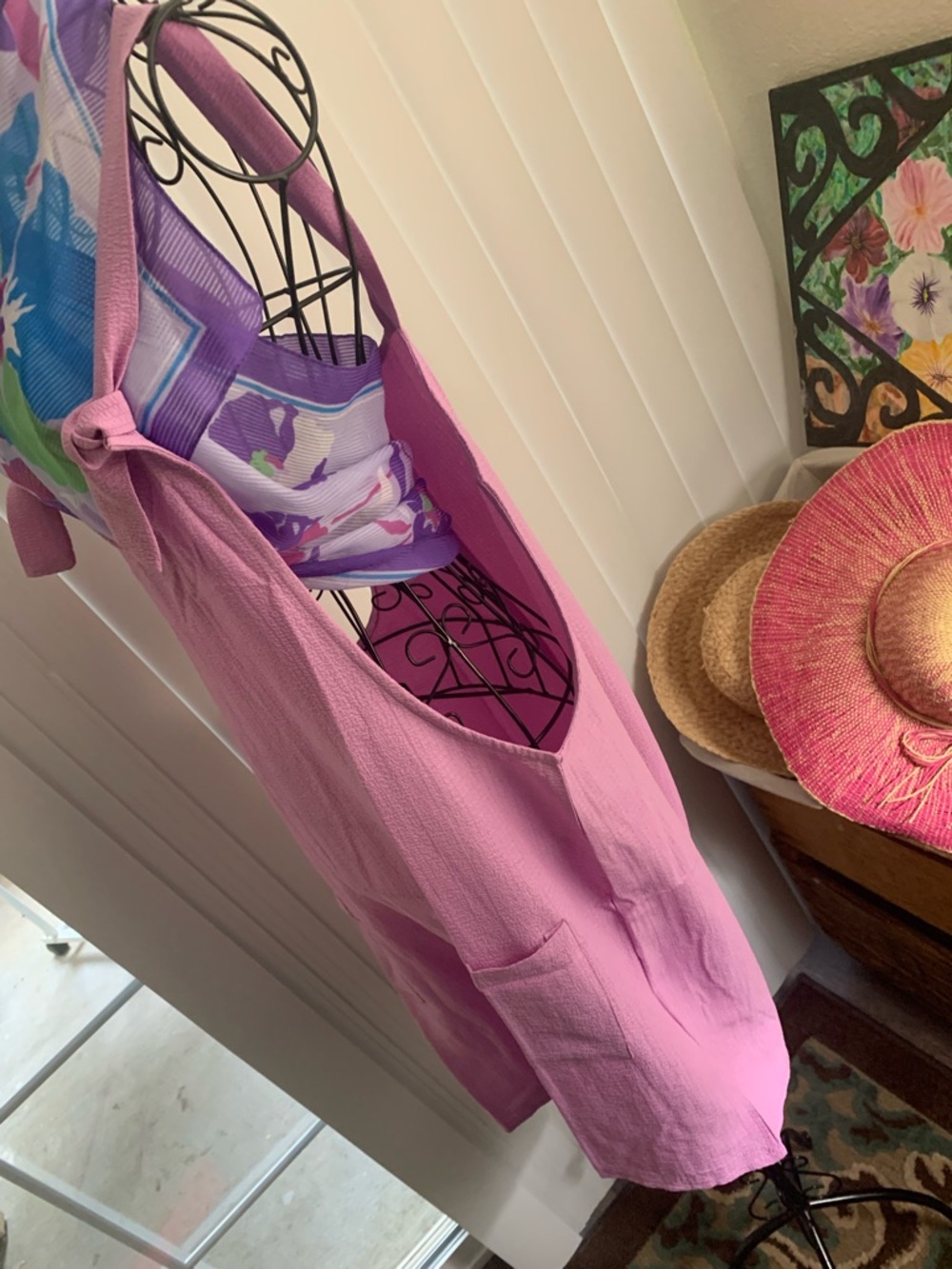 Casual Pink Pocket romper oversalls with Wide Straps - Picture 6 of 8